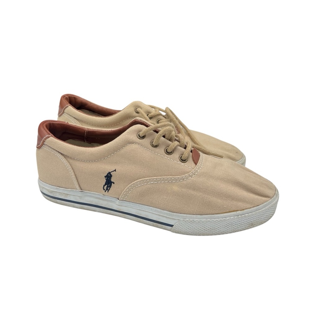 Polo Ralph Lauren Mens Tan Canvas Sneakers Leather Lace Up Low Top Vaughn 7